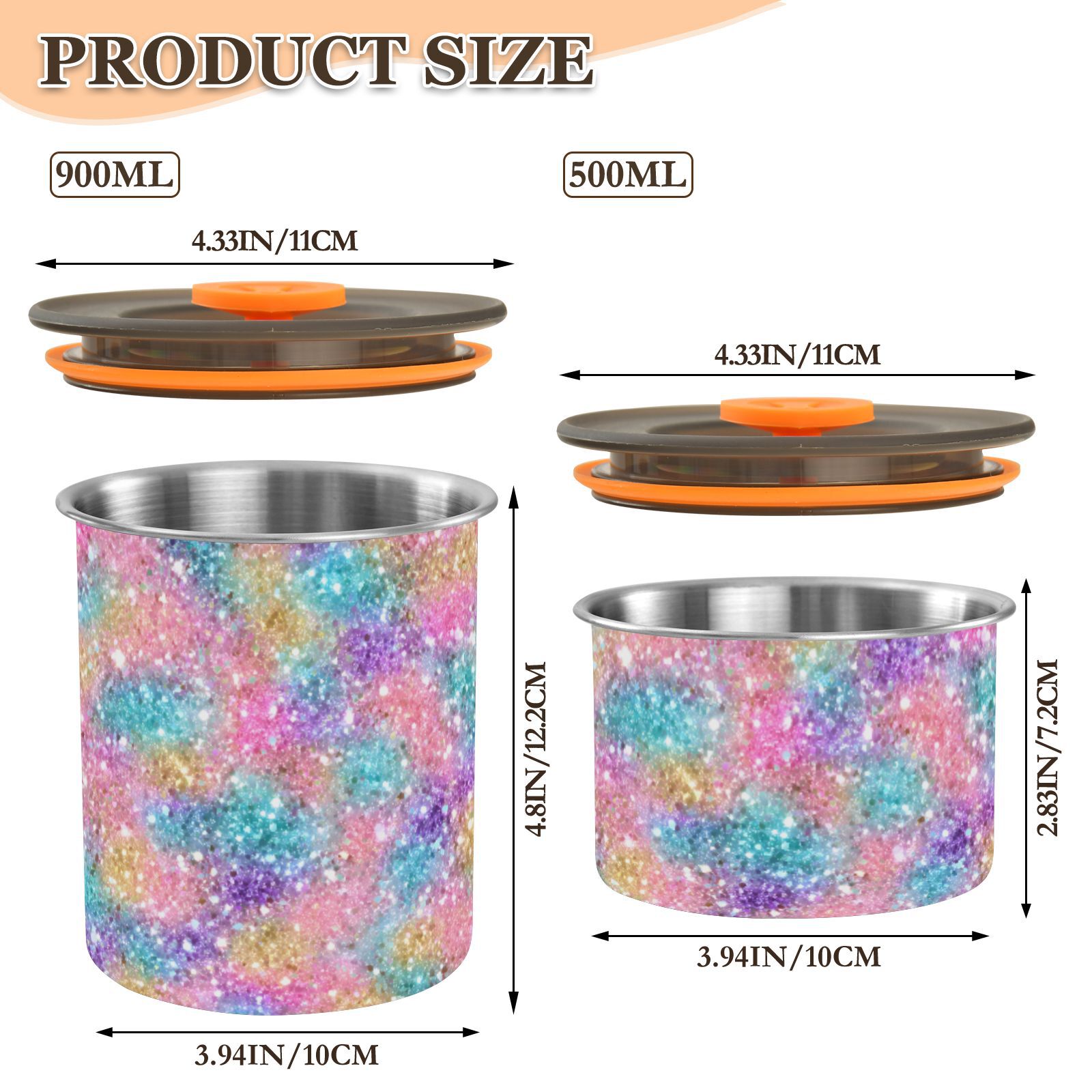 Colorful Glitter Sequins Airtight Coffee Bean Canister 30oz Food Storage Containers with Lids For Gournd, Tea, Sugar, Flour, Rice, Cereal, Candy Cookie Jar