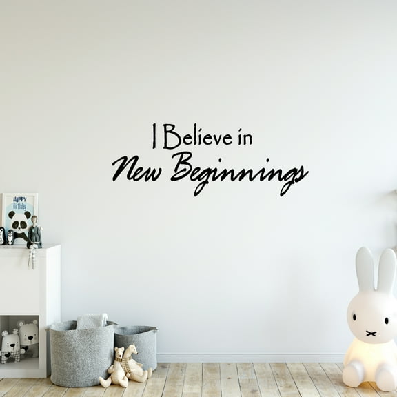 VWAQ I Believe in New Beginnings Quote Wall Decals Vinyl Wall Art Quote Home Decor (8"H x 22"W BLACK)