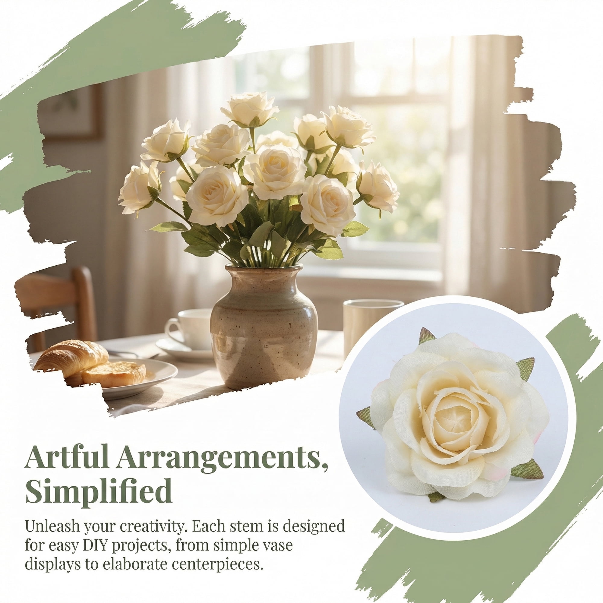 Unique Bargains Artificial Chrysanthemum Silk Mums Bouquets Champagne 7.1inch