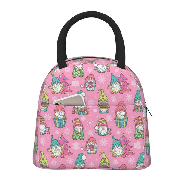 Fotbe pink Holiday Joy Bolsa de Almuerzo con Estampado, Lonchera Aislada, Contenedor de Comida Reutilizable Tipo Cooler a Prueba de Fugas