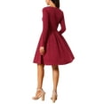 thumbnail image 3 of INSPIRE CHIC Women's Long Sleeve Dresses Round Neck Loose A- Line Swing Knee Length Dress with Pockets L Wine Red, 3 of 6
