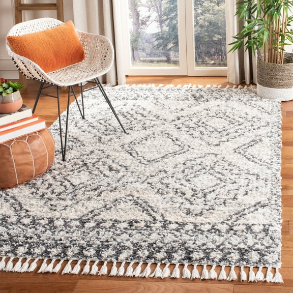 SAFAVIEH Melrose Coleman Overdyed Geometric Shag Area Rug, Ivory/Grey, 4' x 6'