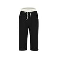 thumbnail image 5 of Cotton Linen Capri Pants for Women Spring Summer Elastic Waist Relaxed Fit Straight Leg Capris with Pockets, 5 of 7