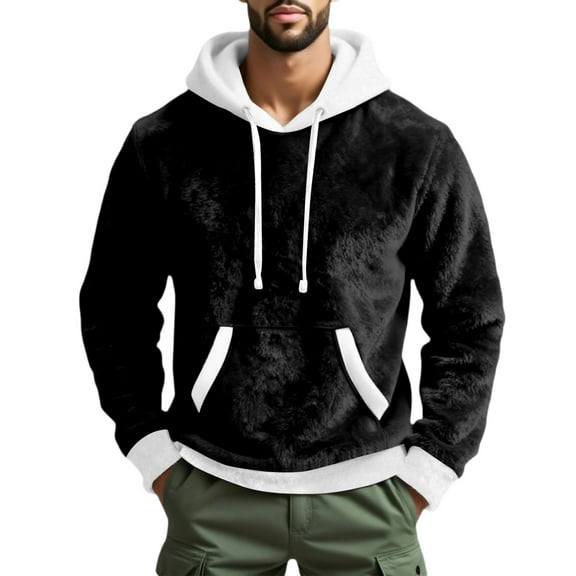 CharmCyan Men’s Fleece Pullover Hoodie with Adjustable Drawstring Hood and Kangaroo Pocket Casual Soft Plush Sweatshirt Top Black L