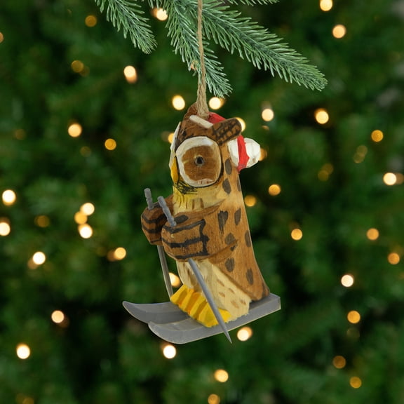 Gallerie 3.5" Wooden Owl Skiing Christmas Ornament - Brown/Black