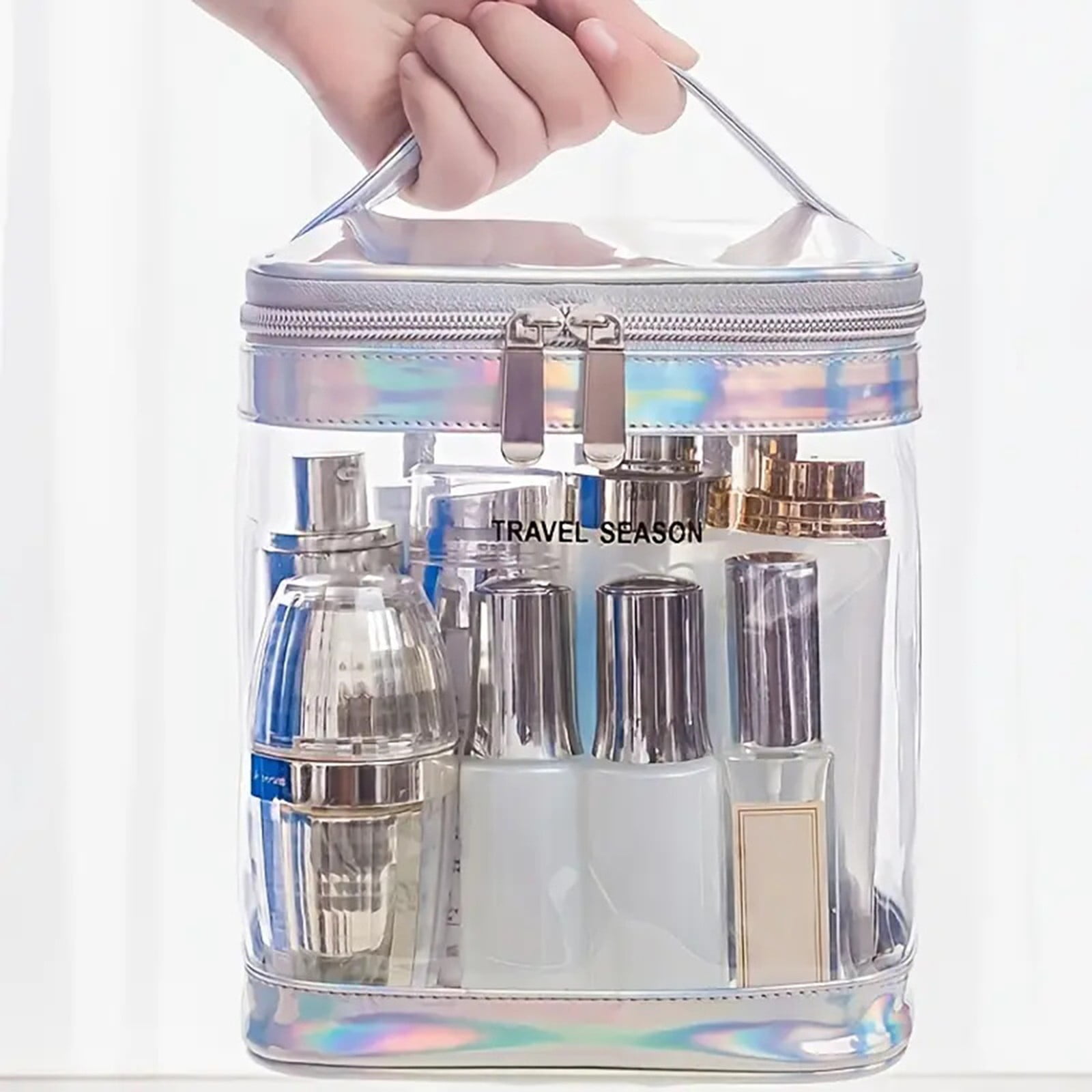 Barber Carrying Backpack Makeup Organizer with Handle Cosmetics Large Purse Makeup Organizer Makeup Brushes Holder Organizer Travel Brush Holder with Portable Makeup Organizer Clear