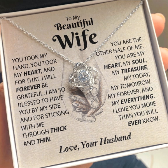 To My Beautiful Wife From Husband Mothers Day Romantic Necklace, A Meaningful Necklace Perfect For Anniversaries, Birthdays, Valentine V7259, White Love Knot Necklace