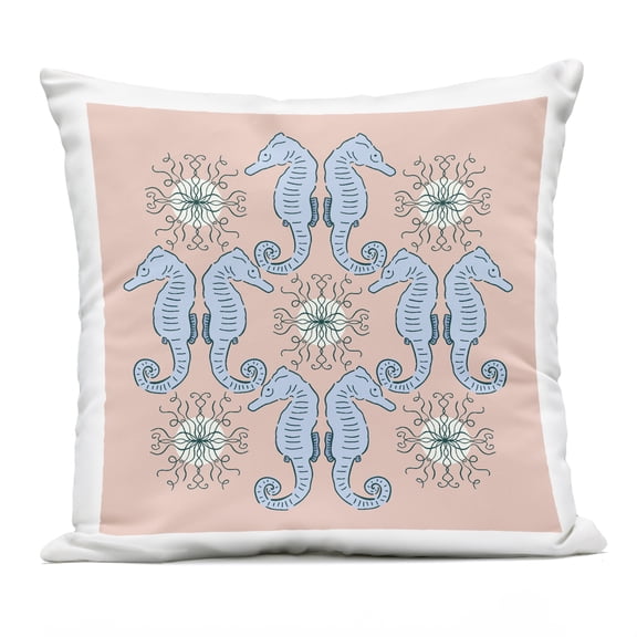 Stupell Industries Symmetrical Coral Seahorse Pattern Design by Sazerelli Designs Outdoor Printed Pillow