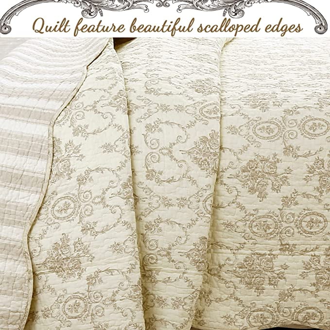 Cozy Line Vintage Bedding Floral Ivory Tan 100% Cotton 3 Cozy Line Vintage Bedding Floral Ivory Tan 100% Cotton 3