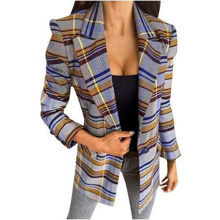 

Trench Coats for Women Winter Jackets for Women Women s Autumn And Winter Trendy Street Casual Long Sleeve Plaid Suit Coat Womens Cardigan on Sales Bomber Jacket Women Blue XL