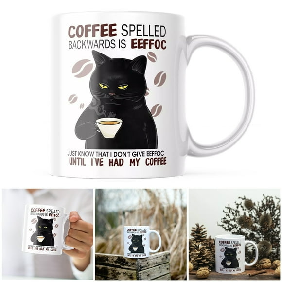 Glass&Bottle 2 Funny Coffee Cat Mug Is The Coffee Backwards 11 Oz Cute Mug Very Funny Cat Print Mug for Home Kitchen