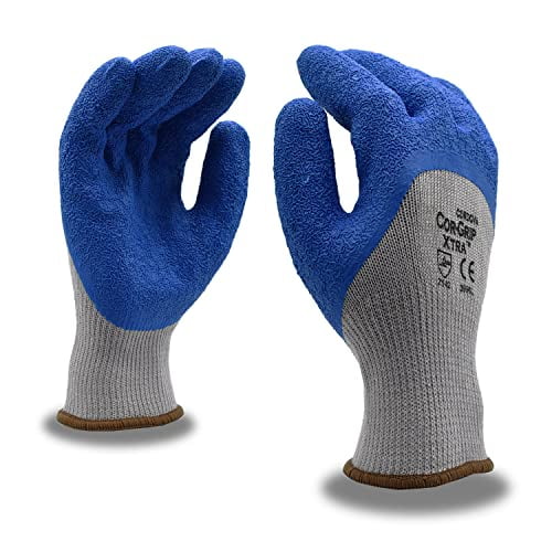 Cordova Cor-Grip Gray Polyester / Cotton Grip Gloves with Blue Crinkle  Latex Palm Coating - Large - 12/Pack