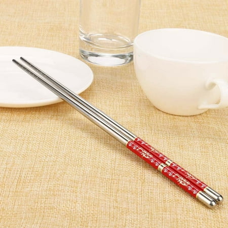 

hoksml 1Pair Length White Flower Pattern Stainless Steel Chopsticks Pair New Festival Clearance Gifts