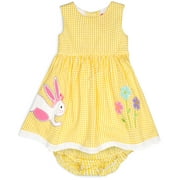 Good Lad Newborn/Infant Girls Yellow Seersucker Easter Dress with Bunny Applique