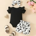 thumbnail image 4 of Sopiago Baby Girl Clothes Short Sleeve Romper Shorts Set Floral Summer Outfits Cute Baby Girls Clothes with Headband Black,0-3 Months, 4 of 7