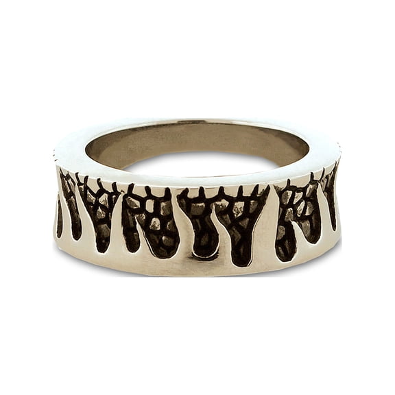 Forever New 316L Stainless Steel Fire Flame with Engraving Lines Mens Ring