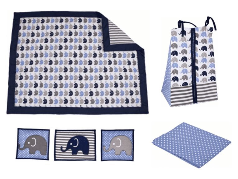 Bacati Elephants 10 Piece Crib Bedding Set, Blue/Gray