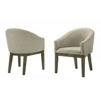 Modern Upholstered Barrel Back Dining Chair 2Pc Set, Weathered Gray Wood Legs Armchair, Dining Room Furniture