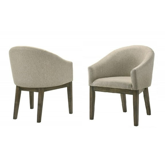 Modern Upholstered Barrel Back Dining Chair 2Pc Set, Weathered Gray Wood Legs Armchair, Dining Room Furniture