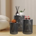 thumbnail image 5 of Set of 3 Outdoor Side Table,Househeld Metal Frame Openwork Pattern Accent Table,Freestanding Modern Cylindrical End Table for Gardens, Balconies, Bedrooms, Living Rooms, (Black), 5 of 10
