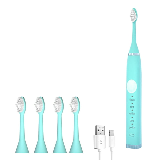 Electric Rechargeable 4 Brush Heads USB Charging 5 Modes with Smart Timer High Frequency & Soft Bristles Adults Kit