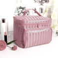 thumbnail image 4 of Makeup Bag Portable Travel Cosmetic Bag Makeup Tools Organizer with Handle and Divider, Pink, 4 of 7