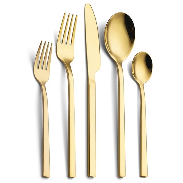 Guardoinrt 5pieces Durable Stainless Steel Cutlery Set Easy To Non-deformable Rustproof Spoon Cutlery Set 18/10 gold