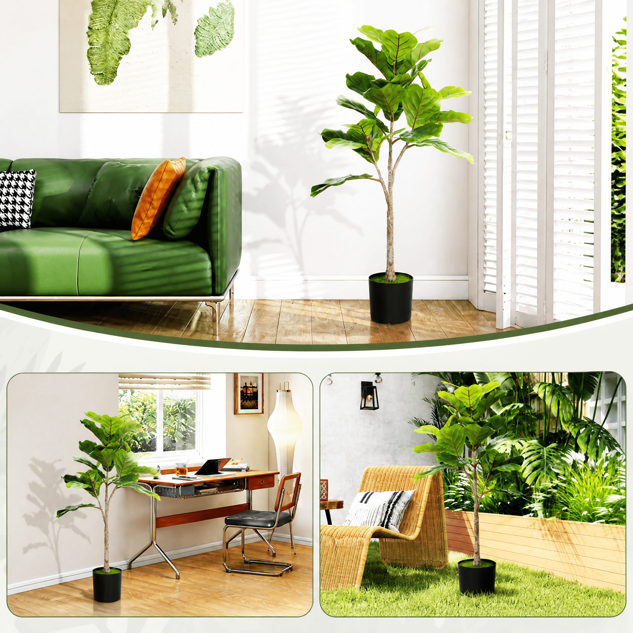 43.3" Artificial Fiddle Leaf Fig Tree - Realistic PEVA Leaves, Low-Maintenance Year-Round Greenery for Home/Office Corner