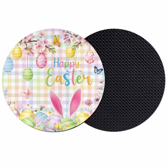Happy Easter Coasters Set of 2, Absorbent Coasters for Drinks, Spring Bunny Colorful Eggs Flower Plaid Coaster for Desk Coffee Table Protection, Home Decor House Warming Gifts 4"