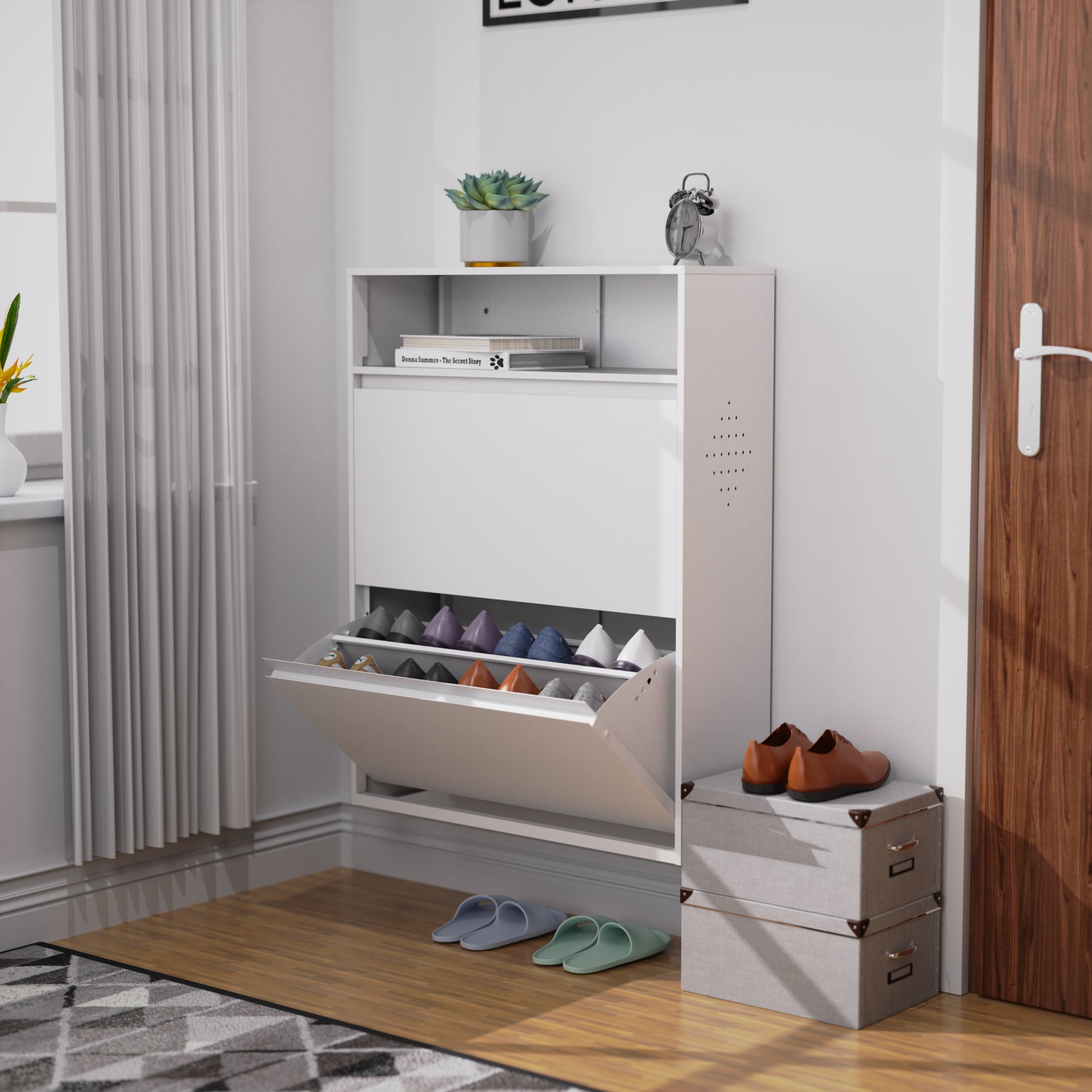 Resenkos Shoe Storage Cabinets, Free Standing Shoe Organizer with 2 Flip Drawers, Freestanding Hidden Shoe Cabinet for Entryway, White Resenkos Shoe Storage Cabinets, Free Standing Shoe Organizer with 2 Flip Drawers, Freestanding Hidden Shoe Cabinet for Entryway, White