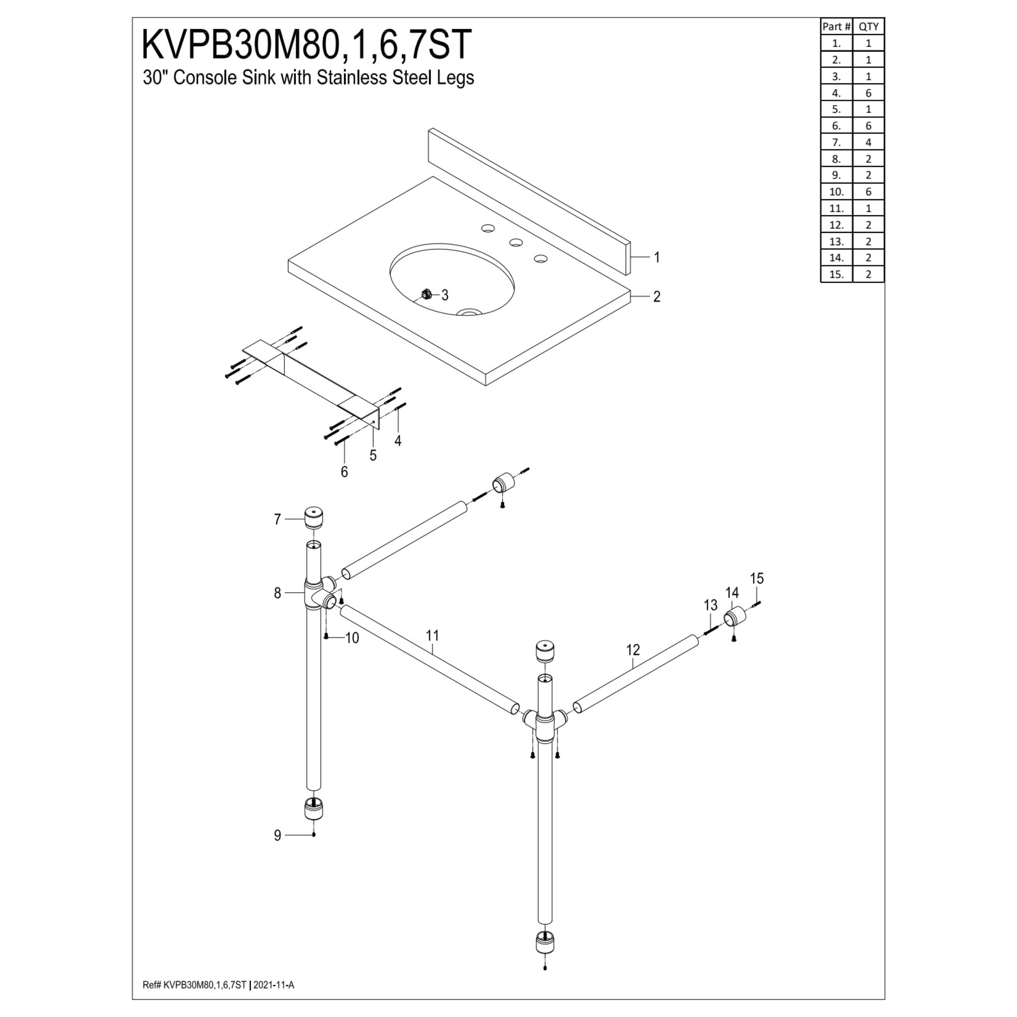Kingston Brass 30 inch Carrara Marble Vanity Top with Stainless Steel Legs