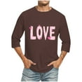 thumbnail image 2 of Jinhomg Love Graphic Tees for Men 2025 Trendy Valentine's Day T-Shirts Big and Tall Comfy 3/4 Sleeve Crew Neck Holiday Tops Couple Gifts Brown XL, 2 of 5