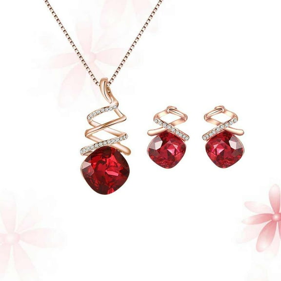 MLINS Elegant Necklace Earring Set with Rhinestone Ear Dangle for Women Jewelry in Red Color