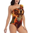 thumbnail image 3 of Gukieu Sunset Meditating Dog Print One-shoulder Ruffled One-piece Swimsuit with Removable Chest Pads and Tummy-control Swimsuit for Women-Large, 3 of 6