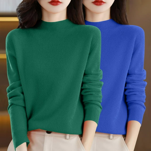 Chandail à Col Rond pour Femmes, Automne et Hiver, 2 Pcs, Couleur Unie, Doux et Confortable