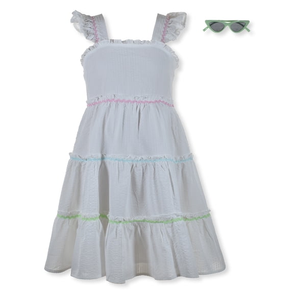 Little Lass Girls' 2-Piece Tiered Dress Sunglasses Set Outfit Color: white Size: 7