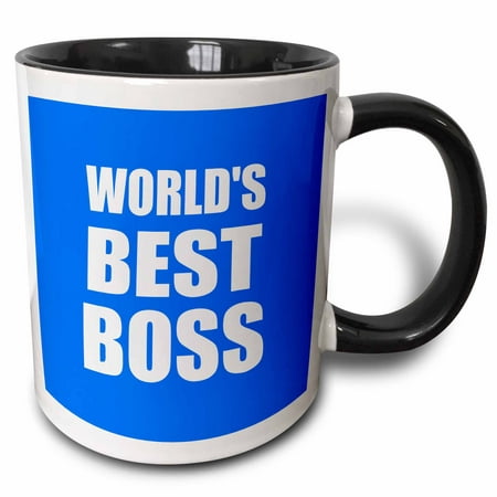 3dRose Worlds Best Boss. white text on blue. great design for greatest boss - Two Tone Black Mug,