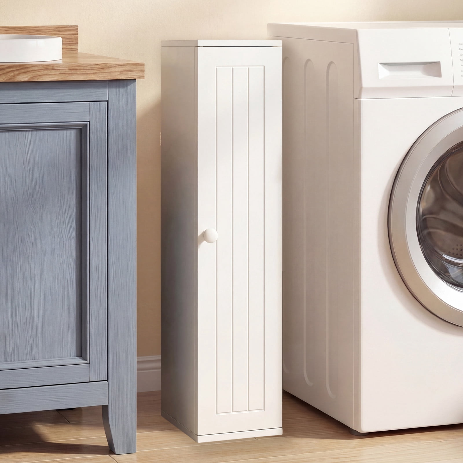 Gymax Small Bathroom Storage Cabinet Corner Floor Cabinet w/ Door & Removable Shelves