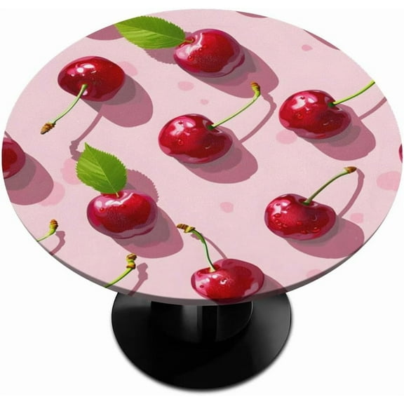 Round Fitted Tablecloth with Elastic Edge Cherries Theme Table Cloth for 36"-42" Round Tables Washable Table Covers for Dinning Party Picnic Camping