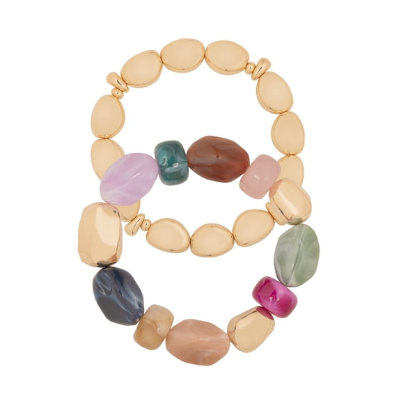 Time and Tru Women's Stretch Bracelet Set with Colorful and Gold Tone Beads