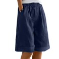 thumbnail image 2 of Womens Bermuda Shorts Breathable Cotton Linen Elastic Waistband Pockets Knee Length Bermuda Long Shorts for Women, 2 of 7