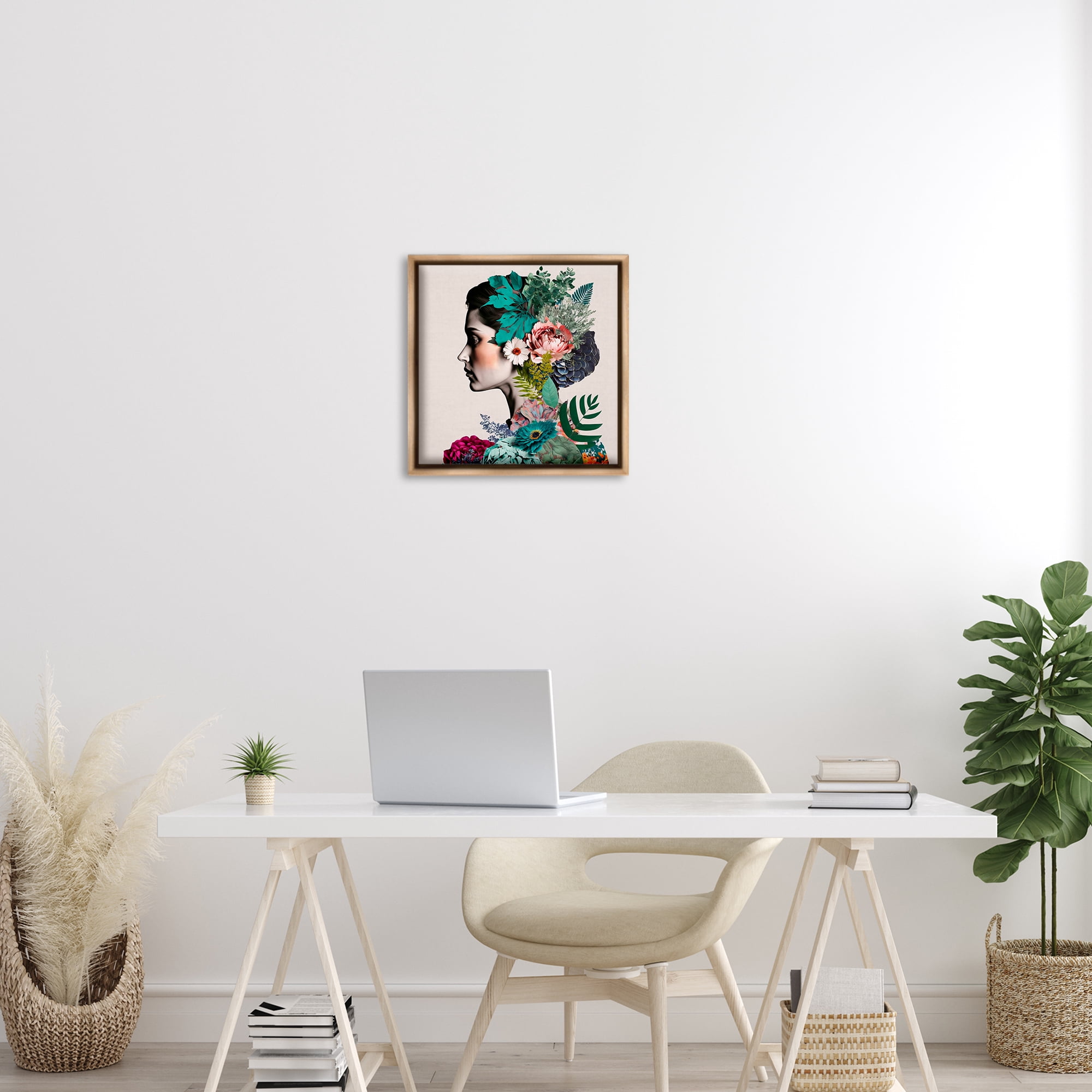 Stupell Industries Blooming Flowers Visage People Painting Brown Floater Framed Canvas Art Print Wall Art, 18 x 18