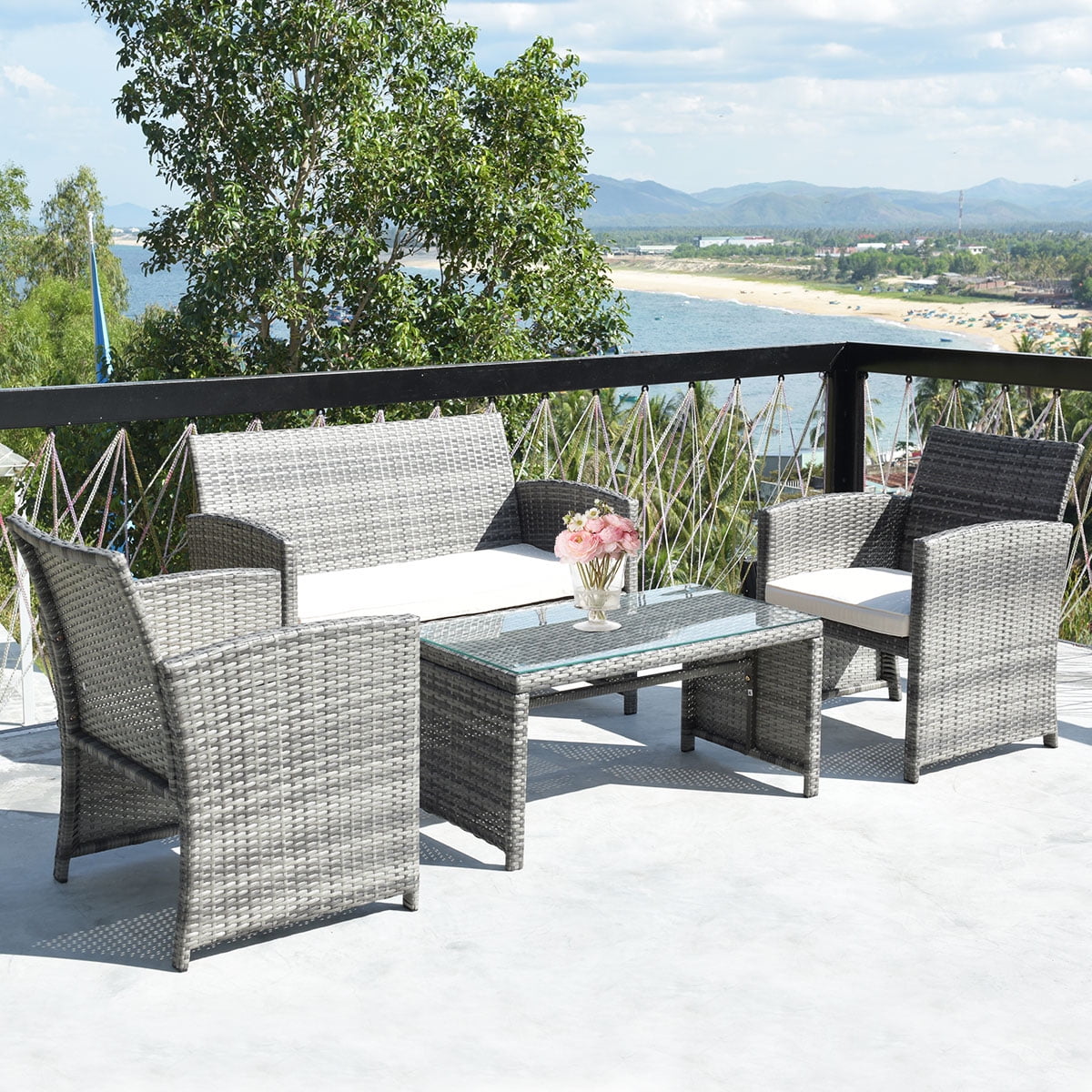 4 pc rattan patio furniture set