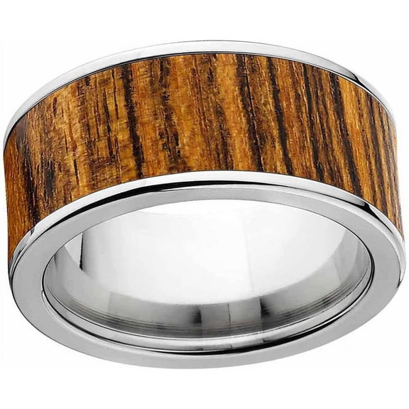 Men's Bocote Exotic Wood Ring Crafted in Durable Stainless Steel