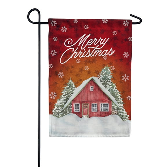 America Forever Merry Christmas Garden Flag 12.5 x 18 Inch Double Sided Outdoor Yard Decorations Vintage Christmas Holiday Snowflakes Cozy Snowy Winter Cabin Flag