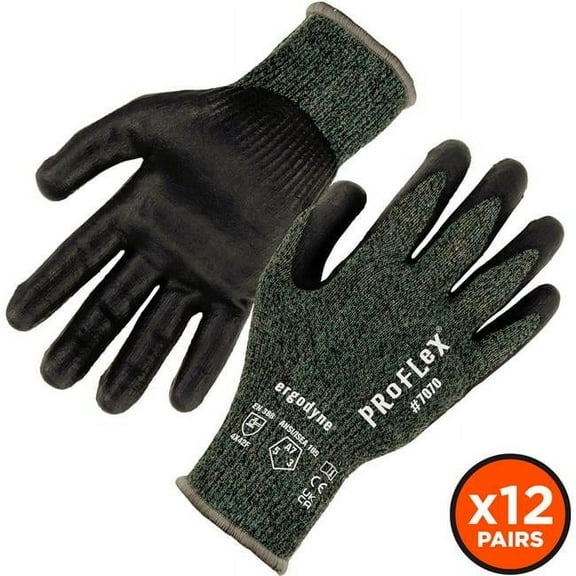 Ergodyne B3135628 Proflex 7070 Cut Resistant Nitrile Coated Gloves - ANSI A7, Green - Large - Set of 24