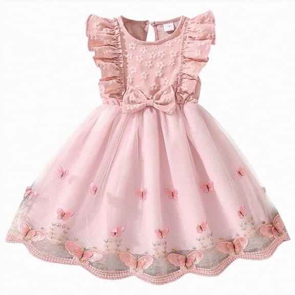 CAUYDY 4T 5T Toddler Girls Tulle Dress Flower Girl Wedding Dresses 6T 7T Kid Girl Princess Dress 2T 3T Little Baby Girl Ruffle Sleeveless Summer Dresses (Sizes 6-7 Years,D1-Pink)
