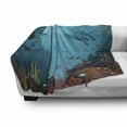 thumbnail image 3 of Diver Soft Flannel Fleece Throw Blanket, Scuba Divers and Coral Reef with Other Nautical Bubbles Swim Fins Illustration, Cozy Plush for Indoor and Outdoor Use, 60" x 80", Multicolor, by Ambesonne, 3 of 6