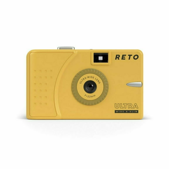 RETO Ultra Wide and Slim 35mm Reusable Daylight Film Camera - 22mm Wide Lens, Focus Free, Light Weight, Easy to Use (Muddy Yellow)