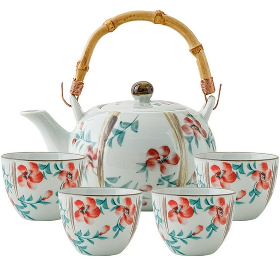 4 Cups Japanese Porcelain Tea Set, Handmade Teapot, Chinese Porcelain Gung Fu Flower Tea Set, Tea Lovers Tea Set